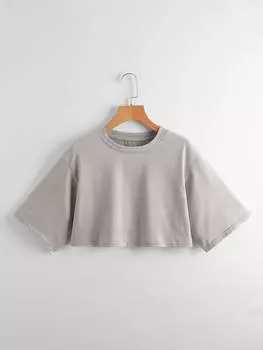 SHEIN EZwear укороченный топ с открытыми плечами, однотонный, светло-серый