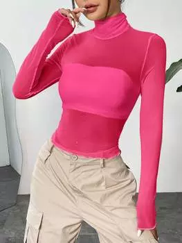SHEIN EZwear вязаный, прозрачный, узкий топ, розовый фуксия