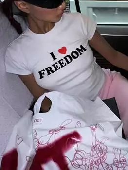 SHEIN EZwear Женская футболка с коротким рукавом «Письменный принт для повседневной весны и лета, белый цвет