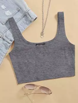 SHEIN EZwear Женская летняя повседневная однотонная майка на бретелях, темно-серый