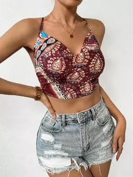 SHEIN EZwear Женская майка-майка с воротником-хомутом и цветочным принтом, многоцветный