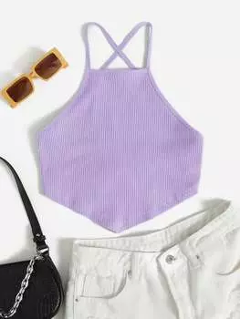 SHEIN EZwear Женская майка на бретельках в рубчик с перекрестной спинкой, пастельный сиреневый фиолетовый