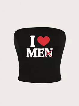 SHEIN EZwear Женская облегающая майка в форме сердца с принтом на День святого Валентина, лето, черный цвет