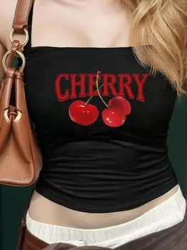 SHEIN EZwear женская повседневная рубашка с вишневым принтом, облегающего кроя, идеально подходит для лета, черный цвет