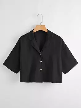 SHEIN EZwear женская рубашка с воротником, однотонная, черный цвет