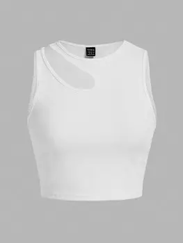 SHEIN EZwear Женская вязаная приталенная майка с вырезами, белый цвет