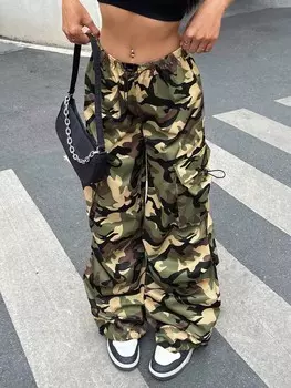 SHEIN EZwear женские брюки-карго, камуфляж, тканый узор, многоцветный