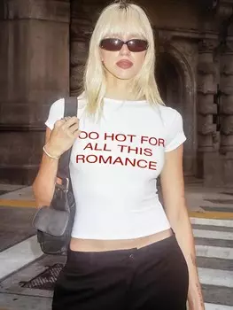 SHEIN EZwear женский летний укороченный топ узкого кроя с надписью и круглым вырезом, белый цвет