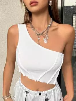 SHEIN EZwear Женский однотонный асимметричный топ, белый цвет