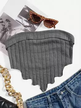 SHEIN EZwear, женский однотонный вязаный топ в рубчик с треугольными чашечками на лето, серый