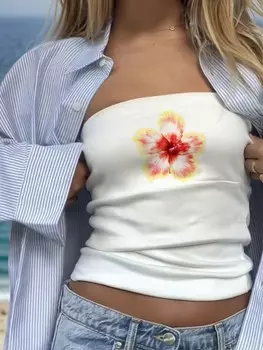 SHEIN EZwear Женский повседневный сексуальный облегающий бюстгальтер с цветочным принтом, идеально подходящий для лета, белый цвет