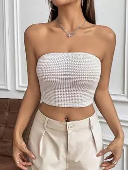 SHEIN EZwear женский топ без бретелек, однотонный, абрикосовый цвет