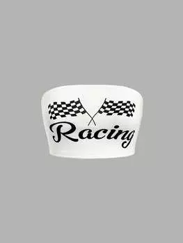 SHEIN EZwear женский топ без бретелек с буквенным узором, белый цвет