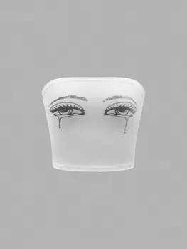 SHEIN EZwear женский топ без бретелек с характерным принтом, белый цвет