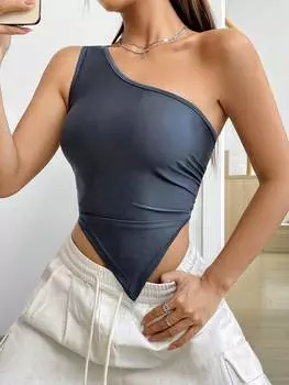 SHEIN EZwear женский топ на одно плечо Асимметричный подол, темно-серый