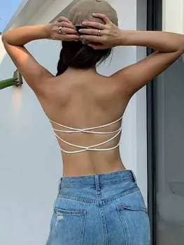 SHEIN EZwear - женский ультракороткий укороченный топ без бретелек с открытой спиной, белый цвет