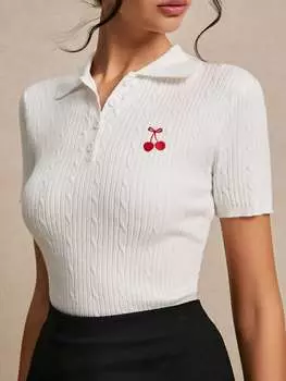 SHEIN Frenchy — милый летний кардиган с вишневым узором и вышивкой букв, белый цвет