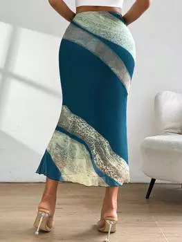 SHEIN Frenchy женская элегантная сетчатая трикотажная юбка с принтом русалки, многоцветный
