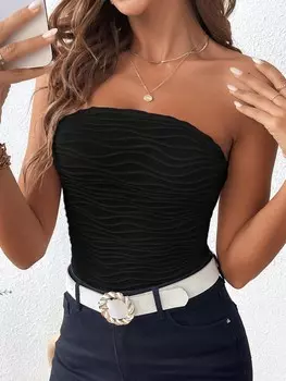 SHEIN Frenchy женский летний топ без бретелек, однотонная текстура, черный цвет