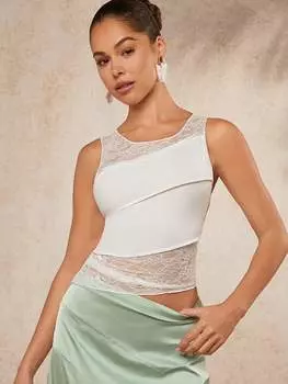 SHEIN Haute Асимметричный верх, кружевные вставки, детали швов, белый цвет