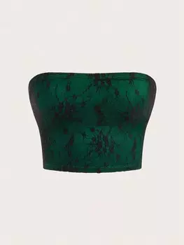 SHEIN ICON кружевной укороченный топ без бретелек, летний, темно-зеленый