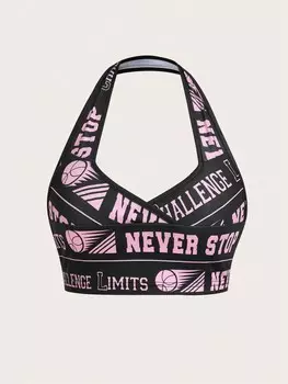 SHEIN ICON Летний укороченный топ с лямкой на бретельках и буквами, розовый