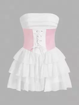 SHEIN ICON — лоскутное платье без бретелек из блестящего материала, в стиле принцессы, облегающее и многослойное, белый цвет