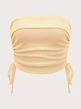 SHEIN ICON простой однотонный топ на шнуровке с бретельками на шее, абрикосовый цвет