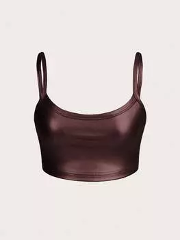 SHEIN ICON Тканая однотонная укороченная майка на бретельках, кофейно-коричневый