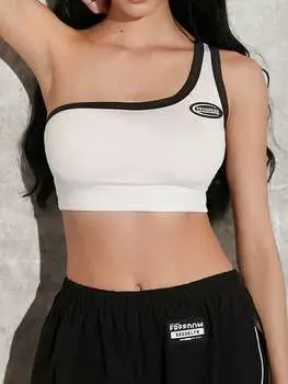 SHEIN ICON укороченный топ Одно плечо, завязывающийся низ, цветной блок, белый цвет