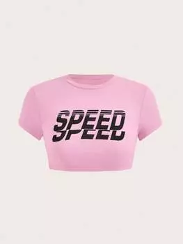 SHEIN ICON укороченный топ с буквенным принтом, розовый