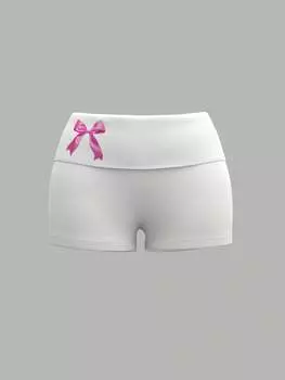 SHEIN ICON Y2K Шорты Y2K, узор «бабочка», заниженная талия, сложенные с бантом, рисунок, весенние, подходят для лета, белый цвет