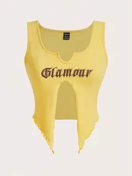 SHEIN ICON Зеленая майка с летним принтом по краю, желтый