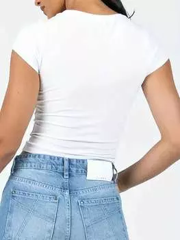 SHEIN ICON Женская летняя повседневная укороченная футболка с короткими рукавами и фруктовым принтом, белый цвет