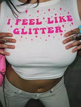 SHEIN ICON Женская модная короткая облегающая майка с принтом, белый цвет