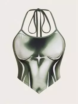 SHEIN ICON Женская повседневная майка с бретелькой с принтом, лето, темно-зеленый