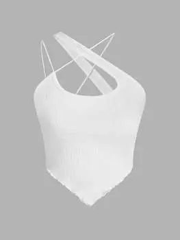 SHEIN ICON Женский летний простой однотонный текстурированный топ с лямкой на шее, белый цвет