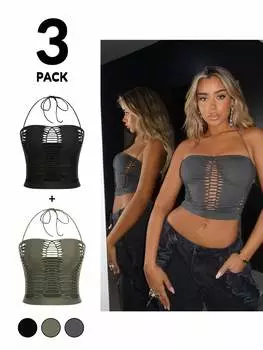 SHEIN ICON Женский разноцветный/радужный топ с тканым узором, завязывающимся ремешком и рюкзаком, многоцветный