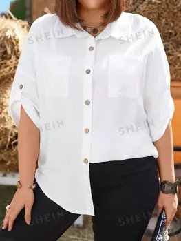 SHEIN JORESS Женская рубашка больших размеров, однотонная, волнистая, с рукавами Emery Rose, белый