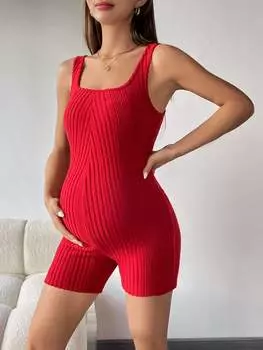 SHEIN Комбинезон для беременных, трикотажный комбинезон в рубчик, темно-белый/бордовый