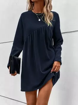 SHEIN LUNE платье, футболка, однотонный, темно-синий