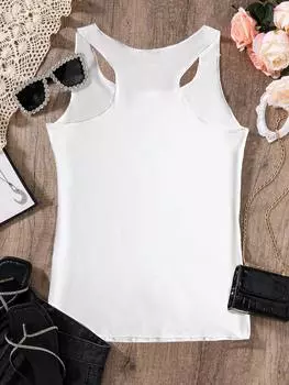 SHEIN LUNE Женская модная майка без рукавов с принтом бабочки, белый цвет