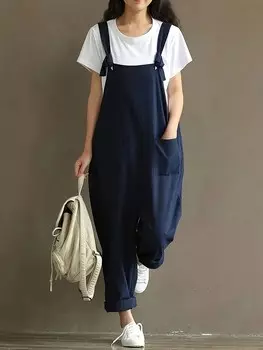 SHEIN LUNE женский комбинезон, однотонный, с карманом, с ремнем на плечо, темно-синий