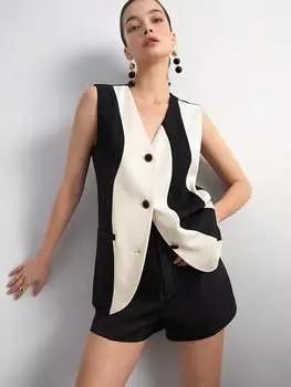 SHEIN Maija Цветной блок с V-образным вырезом и пуговицами спереди Пиджак, жилет, многоцветный