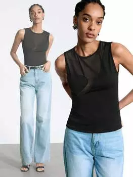 SHEIN Maija однотонная женская майка из сетчатой ткани, черный цвет