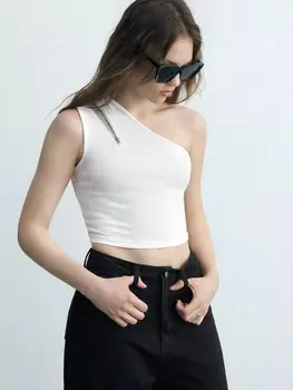 SHEIN Maija женская летняя однотонная облегающая рубашка без рукавов на молнии, белый цвет