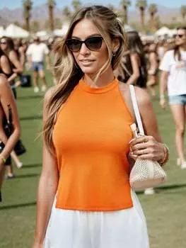 SHEIN Майка Essnce, летняя, универсальная, повседневная, оранжевая, с воротником-хомутом, оранжевый цвет