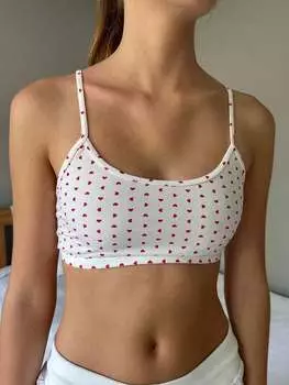 SHEIN Майка EZwear с принтом в форме сердца, белый цвет