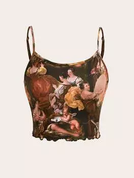 SHEIN Майка-полумайка EZwear, графический рисунок, многоцветный