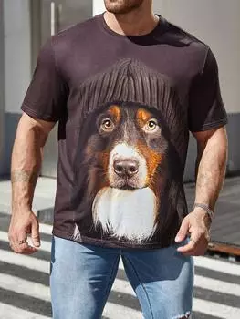 SHEIN Manfinity LEGND Мужская футболка больших размеров с короткими рукавами и рисунком собаки, пурпурно-красный